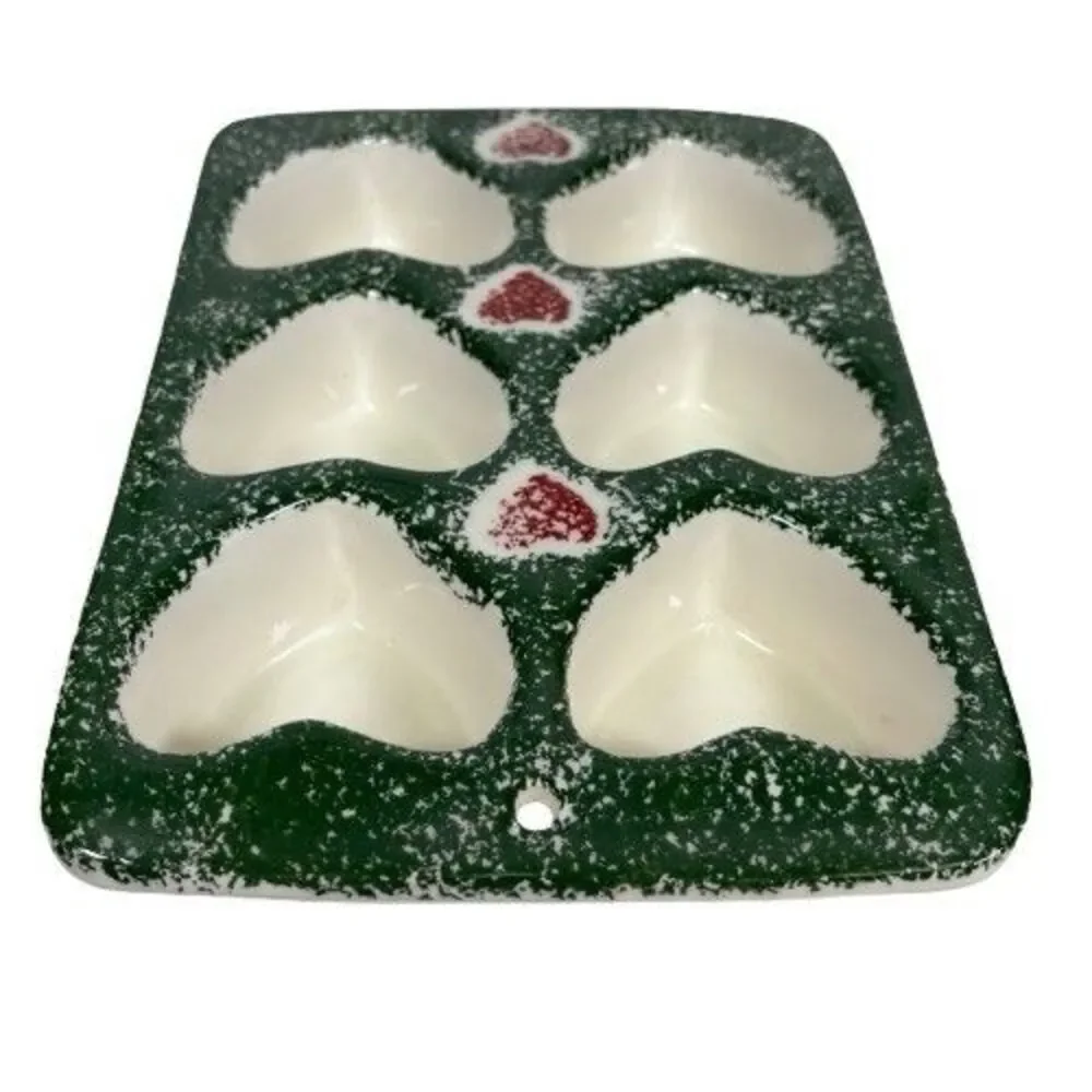 Spongeware Stoneware Heart Muffin Cupcake Baking Pan Cottagecore Granny Core